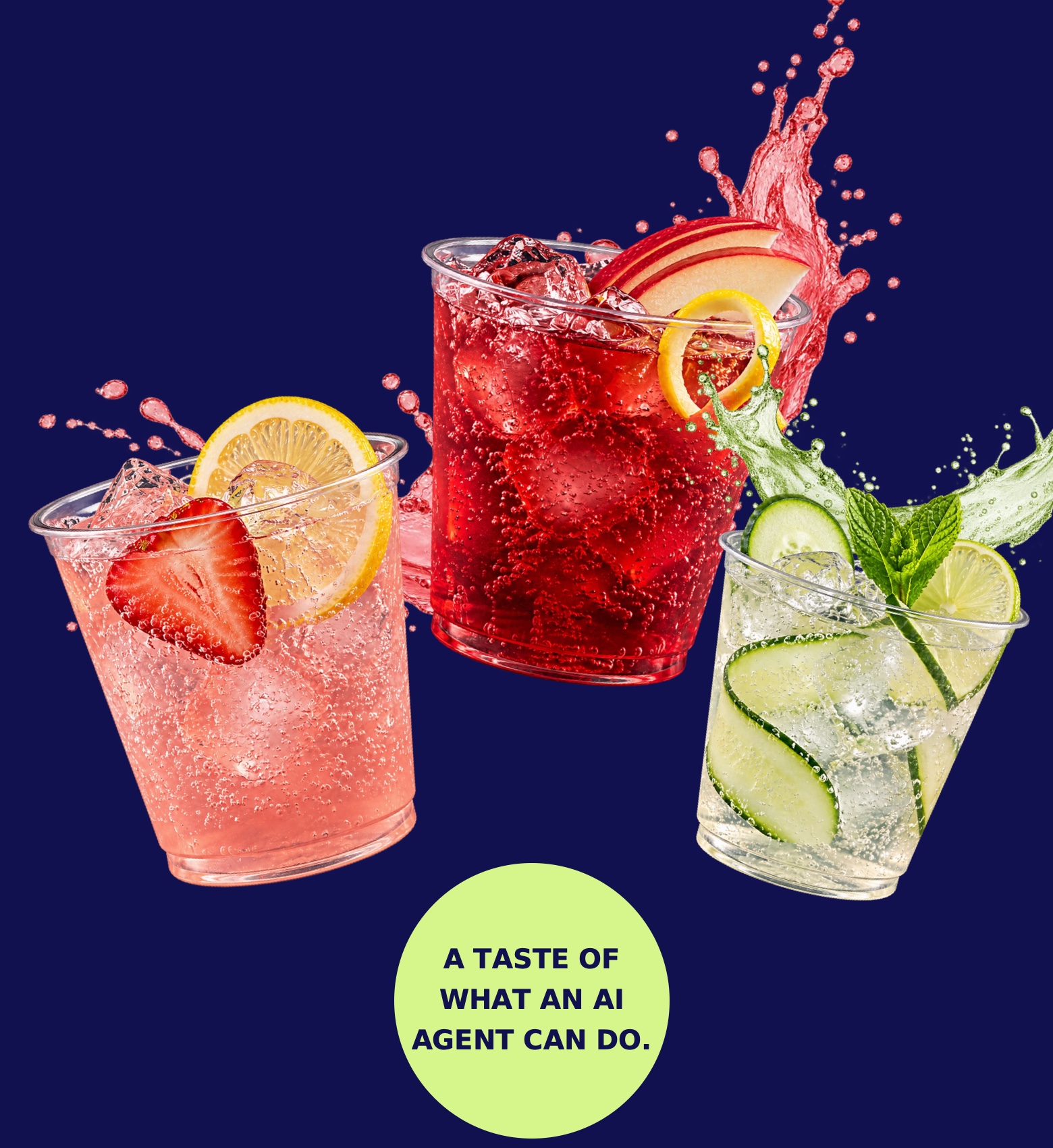 Three mocktails with fruit garnishes and splashes